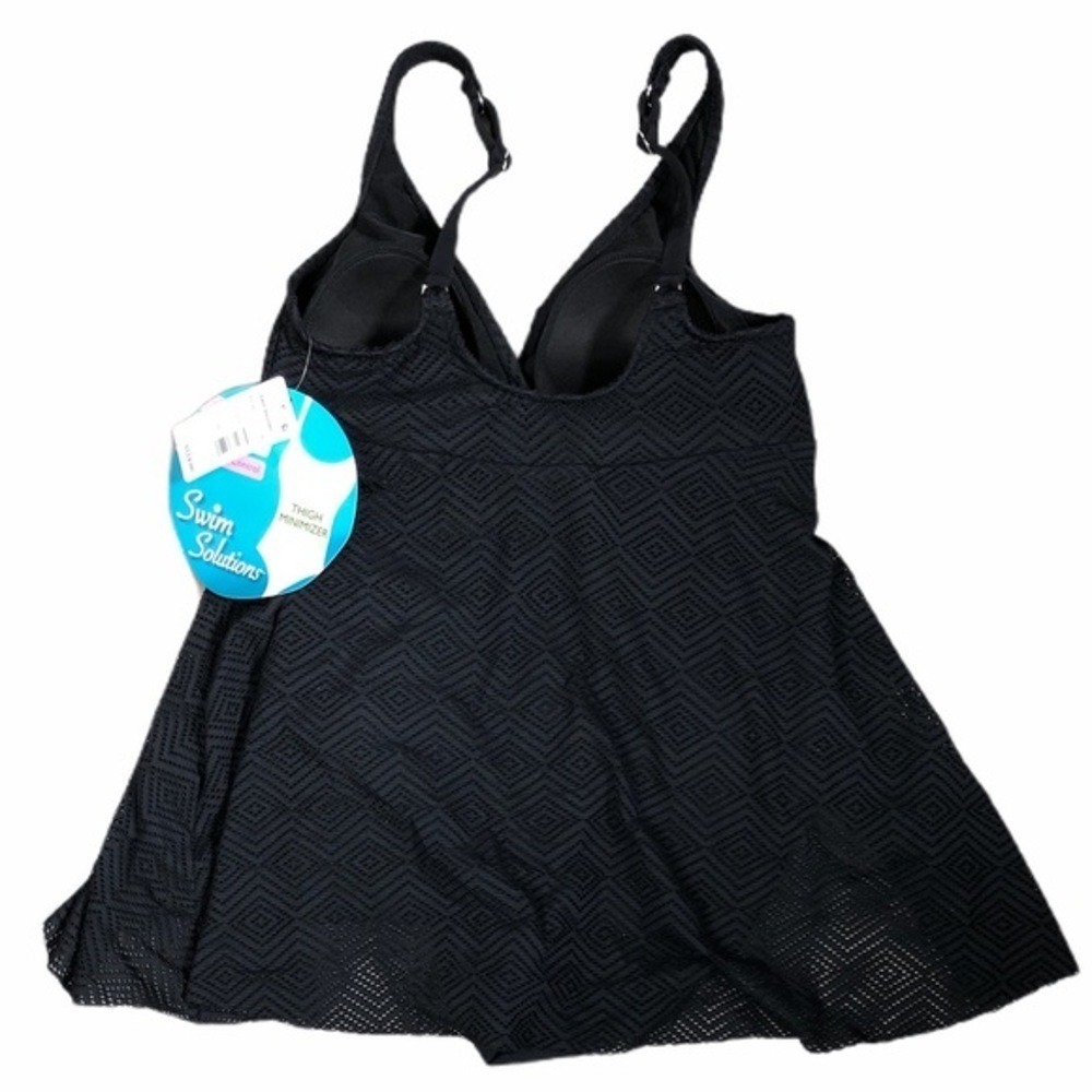 Swim Solutions Black Crochet Flyaway One-Piece Swimsuit sz 10 NWT - Picture 6 of 8